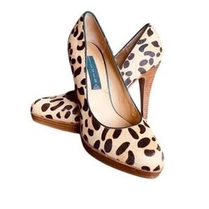 STEVEN by Steve Madden LeMore Leopard Print Calf Hair Heels Wood Platform Size 8